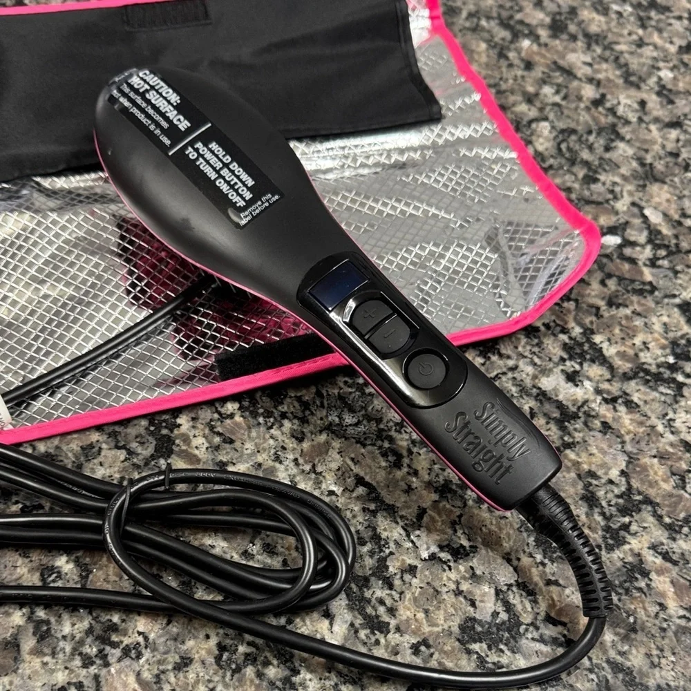 Simply Straight Black and Pink Hair Brush Straightener NWOT